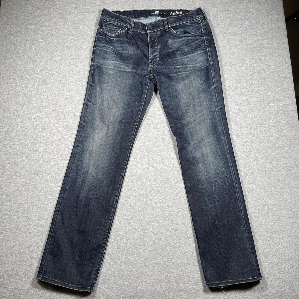 7 For All Mankind Standard Jeans Mens 34x32 Blue Medium Wash Straight Distressed